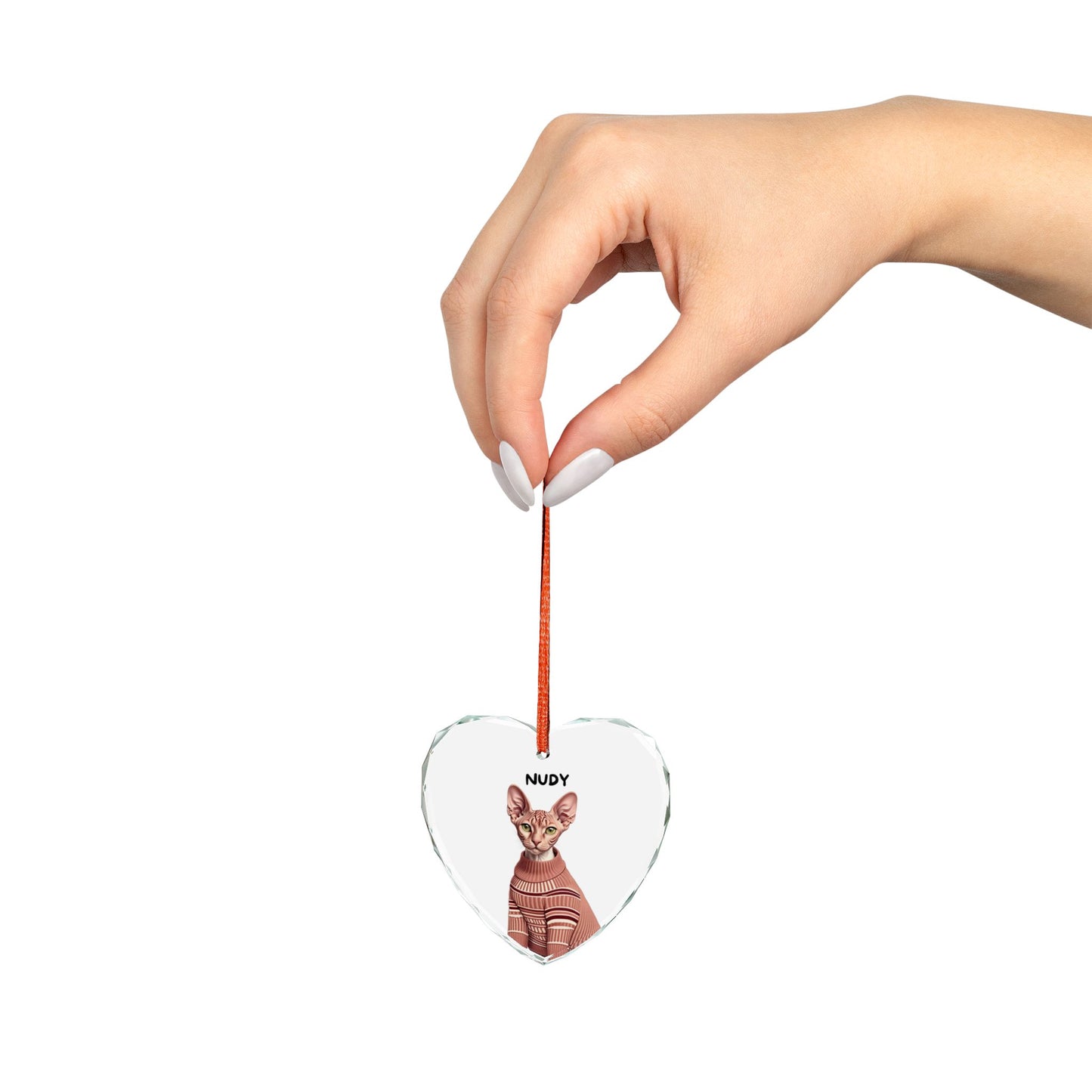 Nudy Heart-Shaped Crystal Cat Ornament