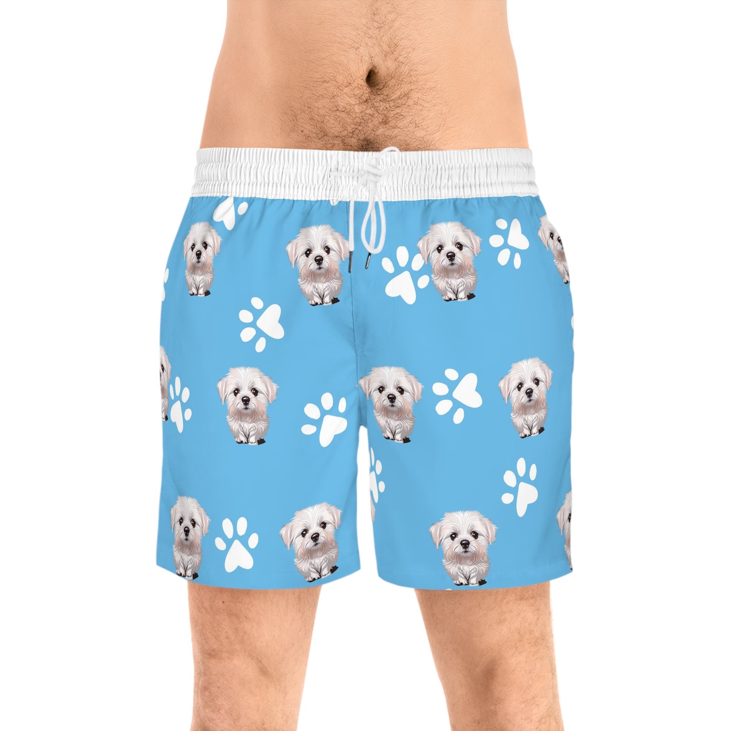 Playful Dog Print Swim Shorts for Men
