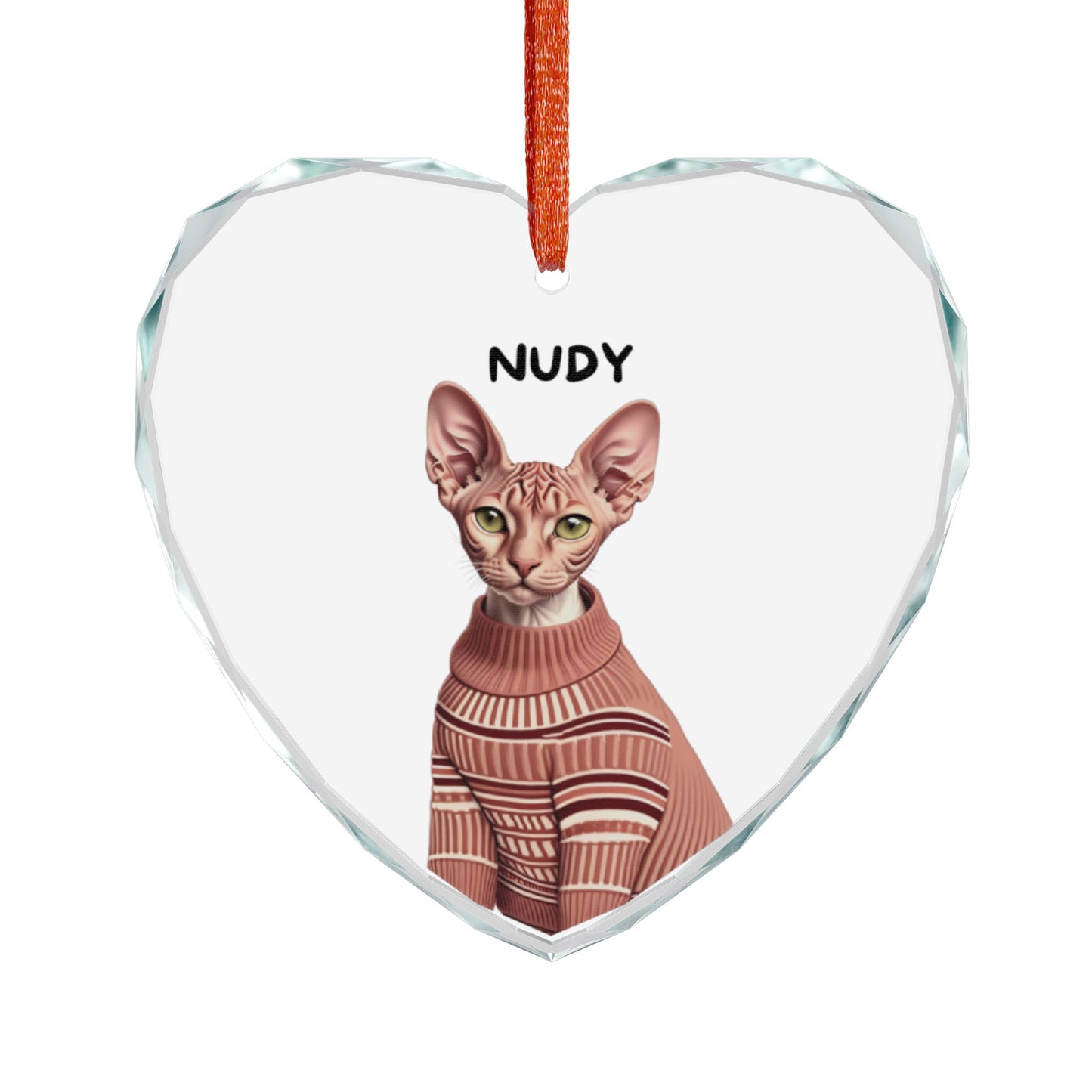 Nudy Heart-Shaped Crystal Cat Ornament