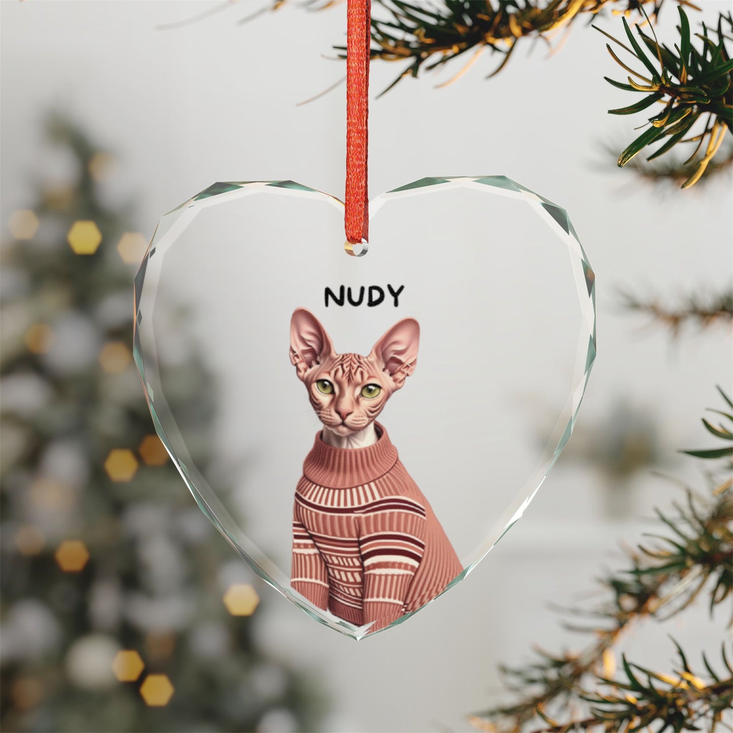 Nudy Heart-Shaped Crystal Cat Ornament